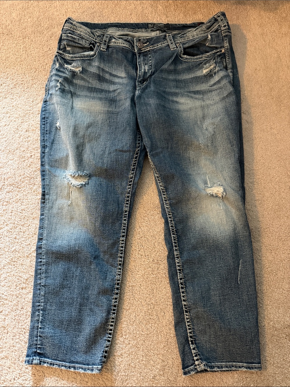 Silver Jeans Distressed Super Stretch Medium Blue Ankle Jeans Size 18/25